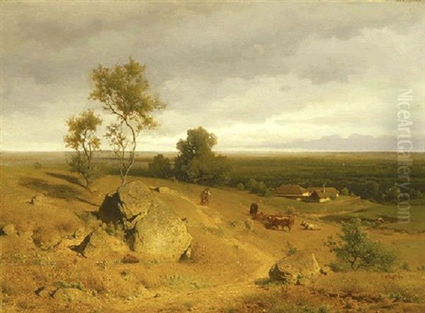 Farm In An Extensive Landscape by Eduard Peithner Ritter von Lichtenfels