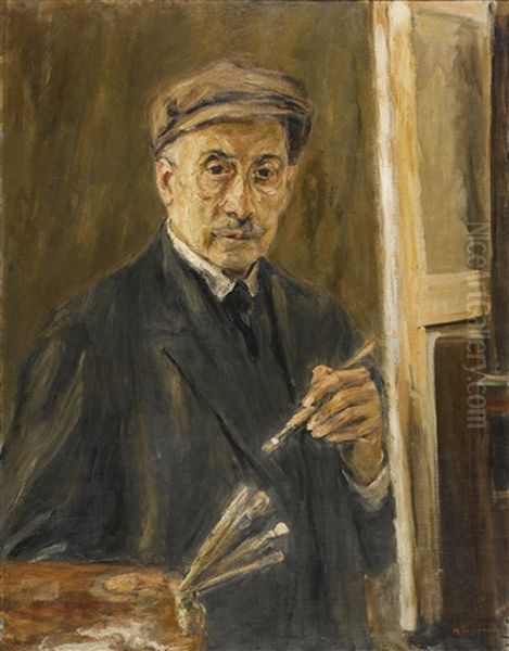 Selbstbildnis Im Mantel Mit Pinsel Und Palette (self-portrait Wearing A Coat With Brush And Palette) by Max Liebermann