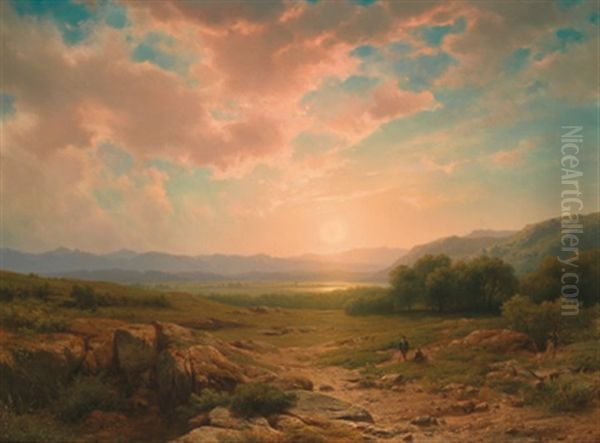 Sonnenuntergang Vor Weiter Landschaft by Cornelis Lieste