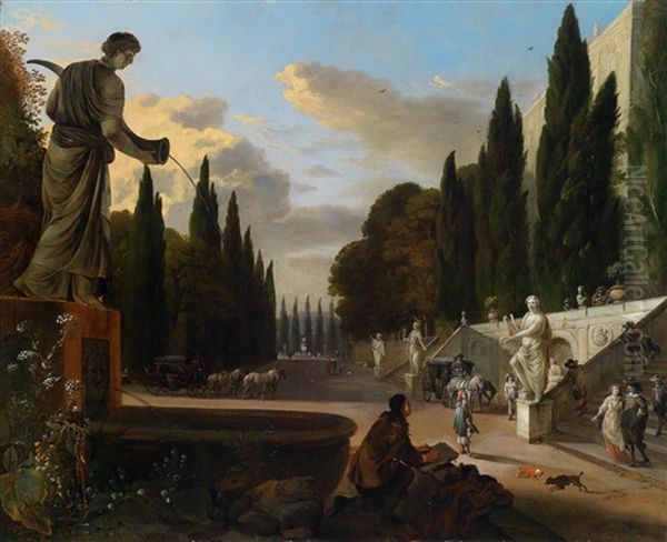 Eine Elegante Gesellschaft Im Park (villa D'este In Tivoli?) by Johannes Lingelbach