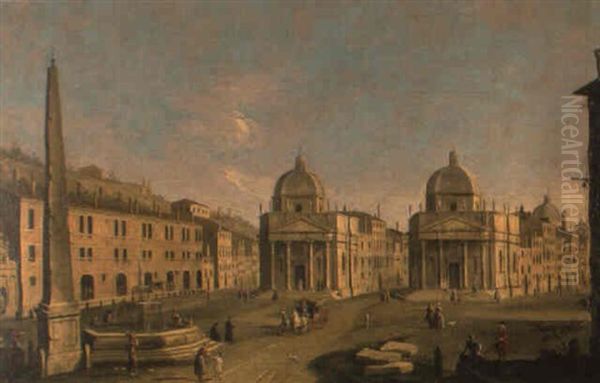 Ansicht Der Piazza Del Popolo In Rom by Giacomo van (Monsu Studio) Lint