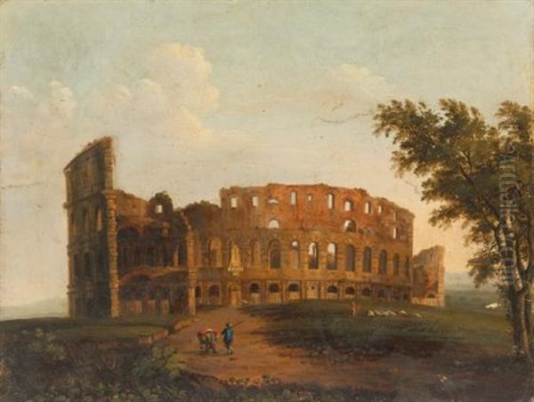 Rome, A View Of The Colosseum by Hendrick Frans van Lint