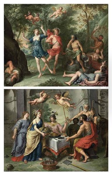 Apollo And Daphne (+ An Allegory With Labor Being Rewarded By Abundance And Peace, Witnessed By Minerva And Time; Pair) by Peter Van Lint