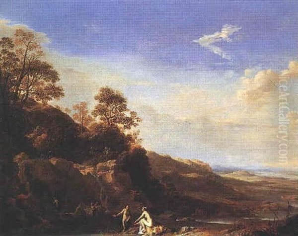 La Toilette De Diane Dans Un Paysage Vallonne by Dirck Van Der Lisse