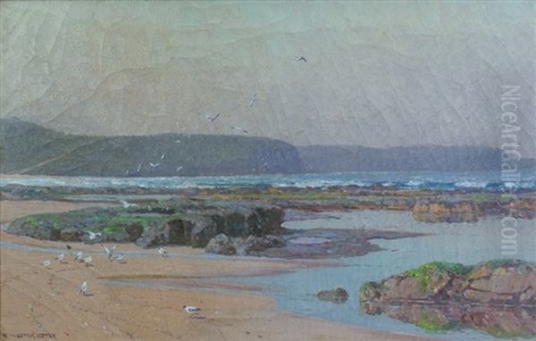 Beach Scene With Gulls, Probably Newport by William Lister-Lister