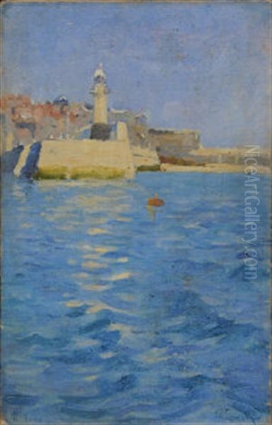 St. Ives Pier With The New Lighthouse by William Samuel Henry (Sir) Llewellyn