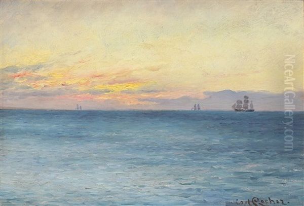 Sunset Over The Sea by Carl Ludvig Thilson Locher