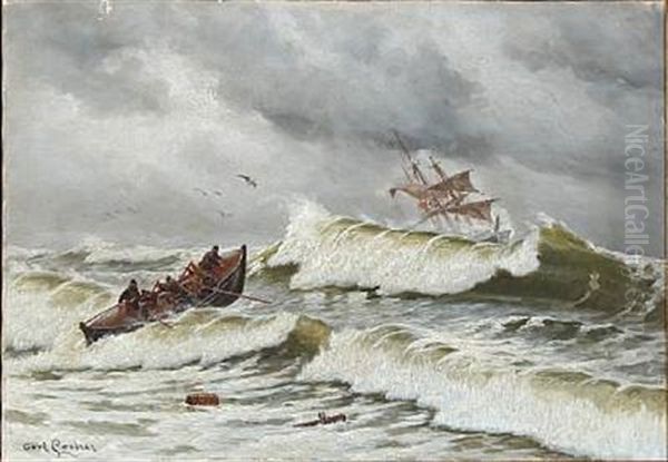 The Lifeboat Leaving The Shore by Carl Ludvig Thilson Locher