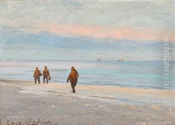 Fishermen On Skagen Beach by Carl Ludvig Thilson Locher