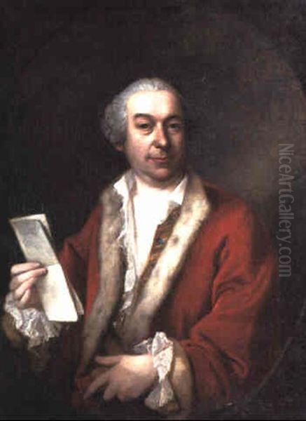 Portrait Of Carlo Goldoni Wearing A Lace-edged Shirt, Holding A Letter by Alessandro Longhi