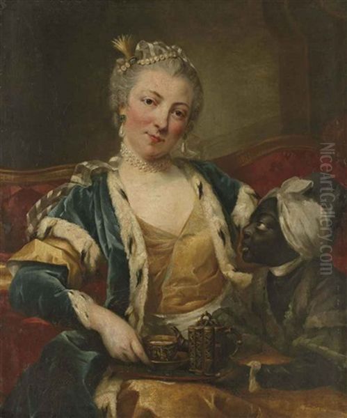 Portrait D'une Femme En Sultane by Charles Amedee Philippe van Loo