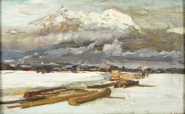 Aus Partenkirchen. Winterlandschaft An Der Loisach Mit Zugspitzmassiv by Edmond Louyot