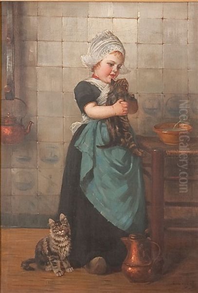 Girl With Kittens by Edmond Louyot