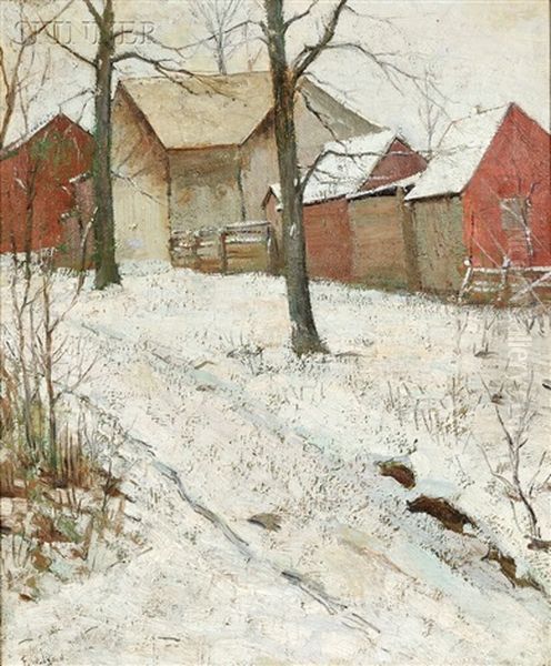 Barns In Snow by Frank W. Loven