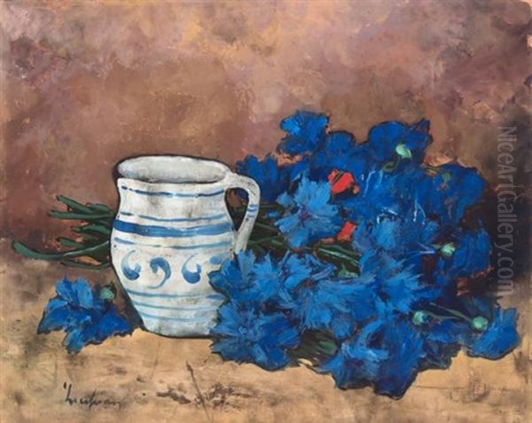 Still Life With Blue Flowers And Pitcher by Stefan Luchian