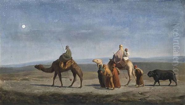 A Camel Train Crossing The Desert At Night by William Luker Sr.