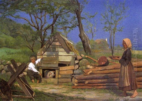 Jeunes Paysans A La Ferme by Emil Carl Lund