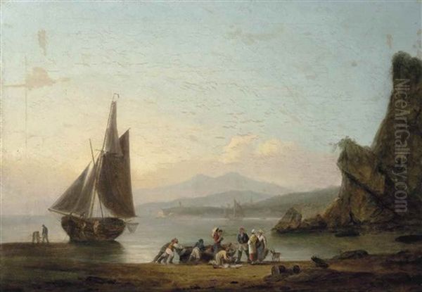 Fishermen Selling Their Wares On The Beach by Thomas Luny