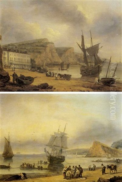 Fisherfolk On The Beach At Teignmouth by Thomas Luny