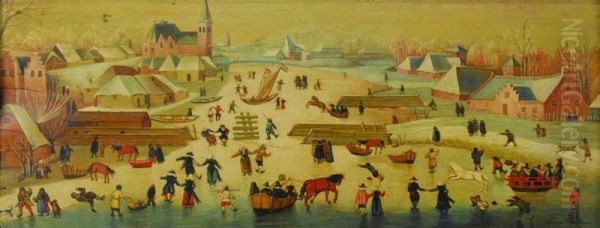 Primitive Winter Canal Scene by Johann Berckman