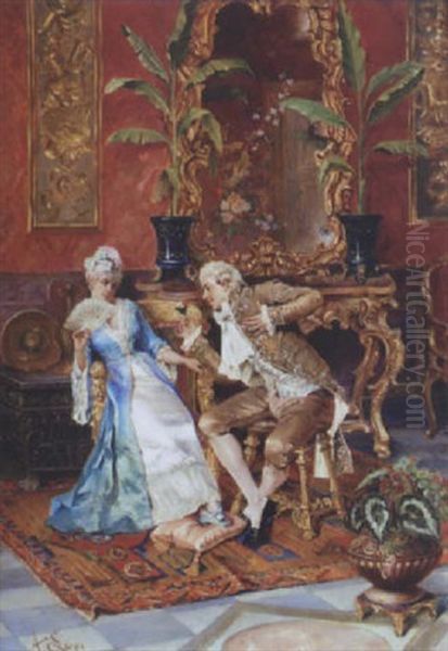 Galanterie Dans Un Salon Au Xviie Siecle by Miguel Angelo Lupi