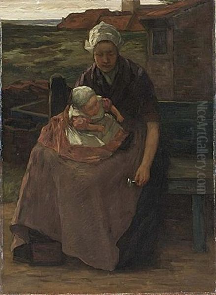 A Fishersmans Wife With Her Child (+ Another; 2 Works) by Marinus Van Der Maarel