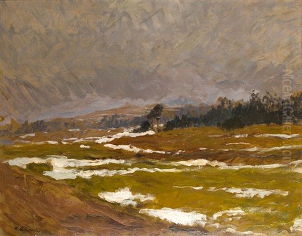 Landschaft Bei Schneeschmelze by Gustav Macoun