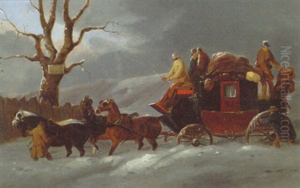 A Coach And Four In A Winter Landscape by John Charles Maggs