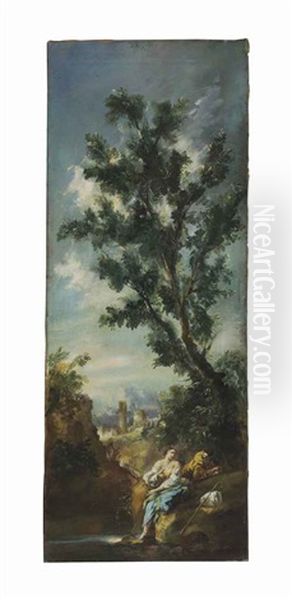 A Landscape With A Couple Embracing By A Stream (+ A Companion Painting; 2 Works) by Alessandro Magnasco