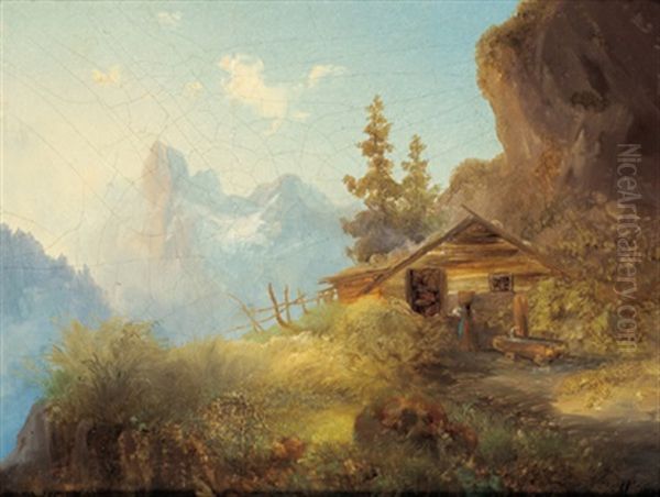 Alpenlandschaft Mit Figurlicher Staffage by Edmund Mahlknecht