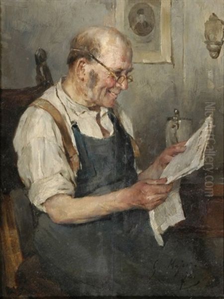 Kellermeister Bei Der Zeitungslekture by Gustav Majer