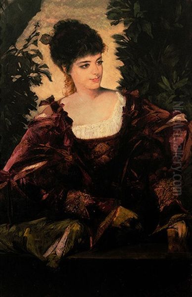 Portrait Einer Jungen Frau In Historischem Kostum by Hans Makart