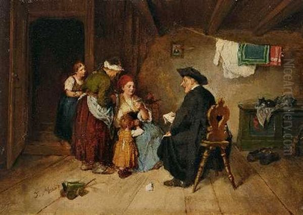 Pfarrer Bei Einer Bauernfamilie In Der Stube by Johann Makloth