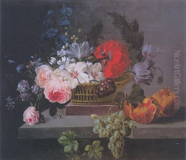 Panier De Fleurs Et De Fruits by Joseph-Laurent Malaine