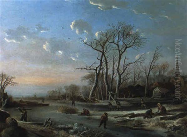 Hollandische Winterlandschaft Mit Eislaufern by Louis-Claude Malbranche