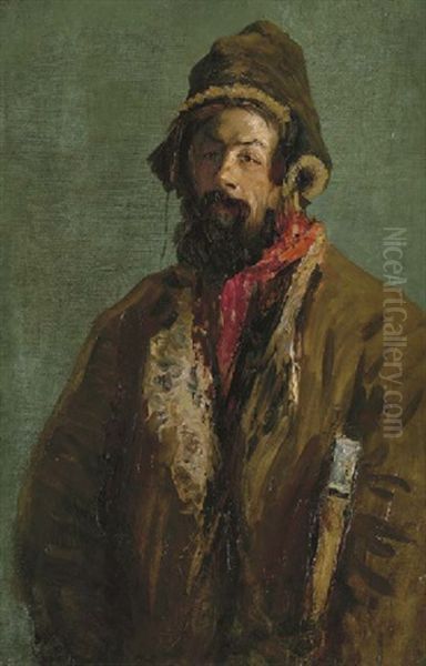 Portrait Of A Bearded Peasant In A Sheepskin Coat by Filip Malyavin