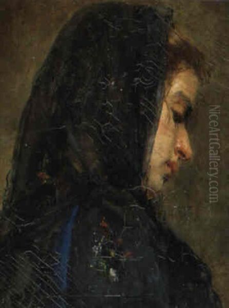 Portrait Of A Young Neapolitan Woman by Antonio Mancini