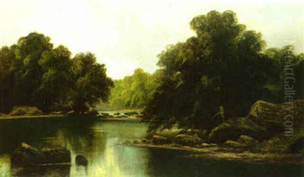 Landscape With Trees And A River by William Henry Mander