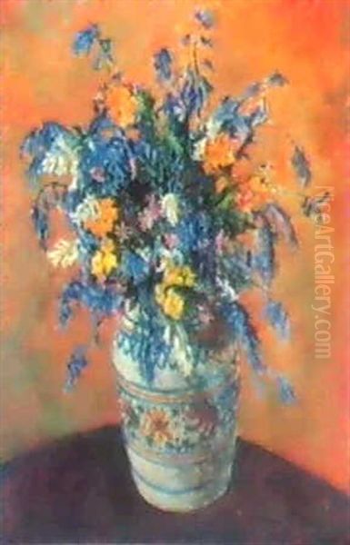 Bluebells And Narcissi In A Decorated Vase by James Bolivar Manson