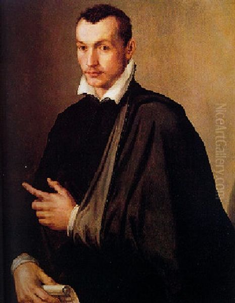 Portrait Of A Young Architect (domenico Di Baccio D'agnolo?) Holding The Ground Plans Of A Palazzo by Tommaso Manzuoli