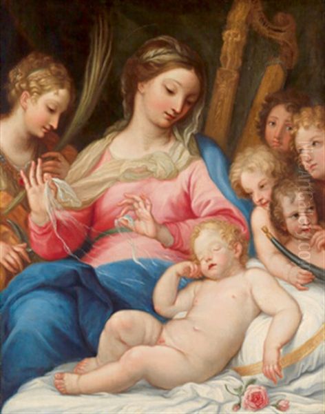 Die Madonna Mit Dem Kind, Der Heiligen Katharina Und Engeln, La Madonna Col Bambino, Santa Caterina E Angeli by Carlo Maratta