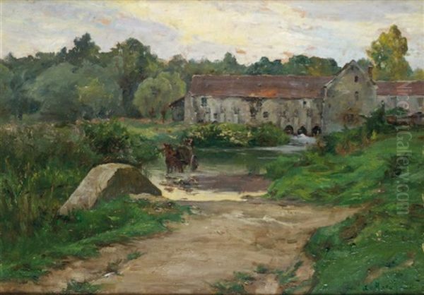 Le Gue Du Moulin De Beau-moulin Pres De Nemours by Ernest Gaston Marche