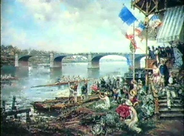 A Regatta By The Bridge At Bercy by Ludovico Marchetti