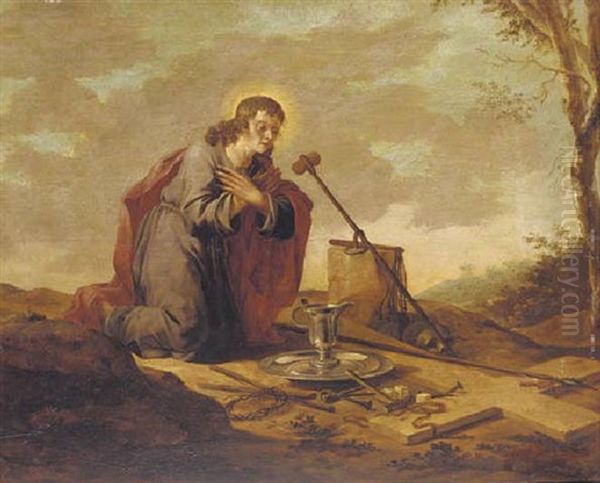 The Young Christ Contemplating The Implements Of The Passion In A Landscape by Aert Jansz Marienhof