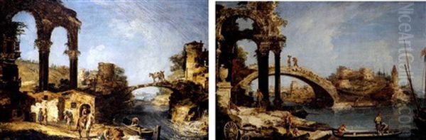 Capriccio Con Ponte E Archi Classici In Rovina (+ Capriccio Con Ponte, Rovine Classiche E Torri Medioevali; Pair) by Michele Marieschi