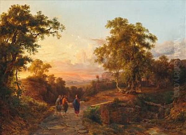 Romantic Landscape With The Road To Emmaus by Karoly Marko the Elder