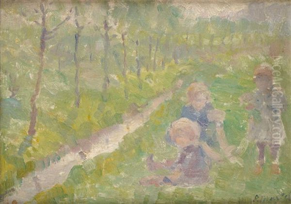 Trois Enfants Au Bord De La Riviere by Paul-Jean Martel