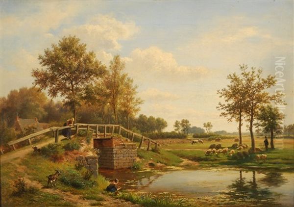 Paysage Anime Avec Petit Pont by Louis de Martelaere