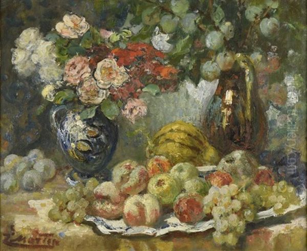 Nature Morte, Roses Et Fruits D'automne by Jacques Martin