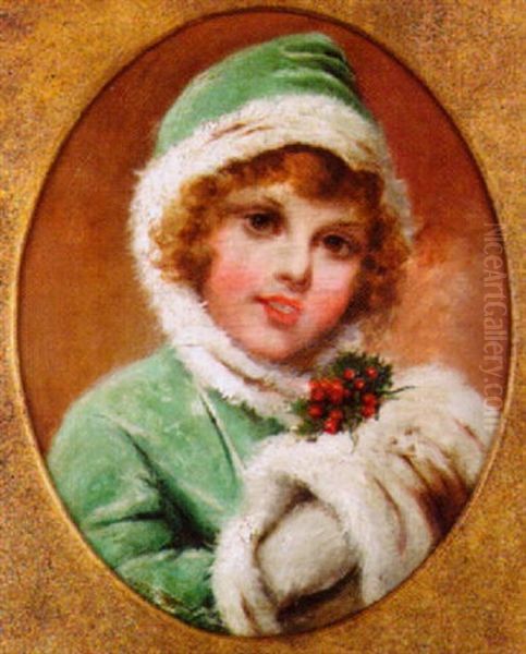 Young Beauty With Ermine Shawl And Holly by Francois Martin-Kavel